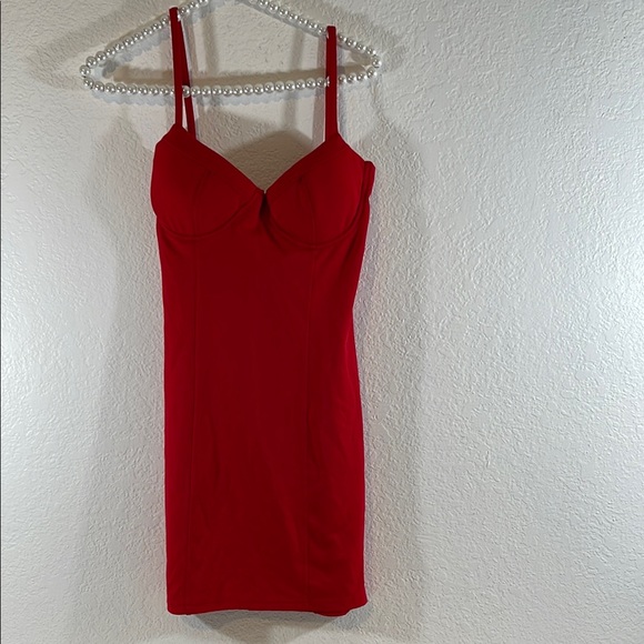 NASTY GAL Bust Out Red Sexy Spaghetti Strap Form Fitting Mini Dress Size 6 NEW - Picture 2 of 12